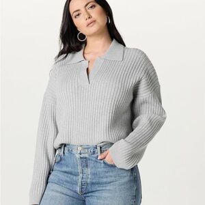 NWT The Drop Marcy Ribbed Polo Top Light Heather Gray Sweater